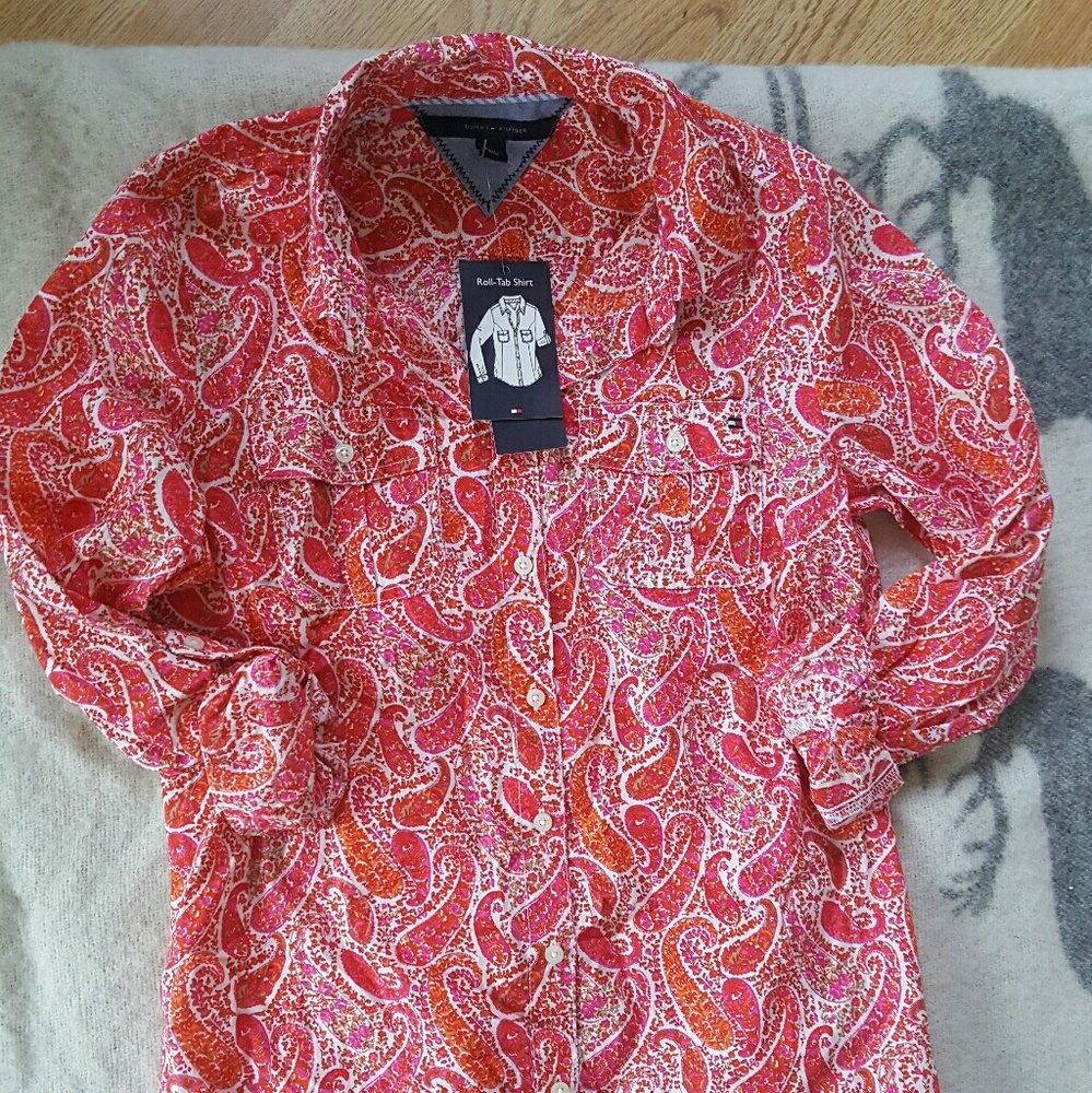 Tommy Hilfiger button down roll tab collared shirt